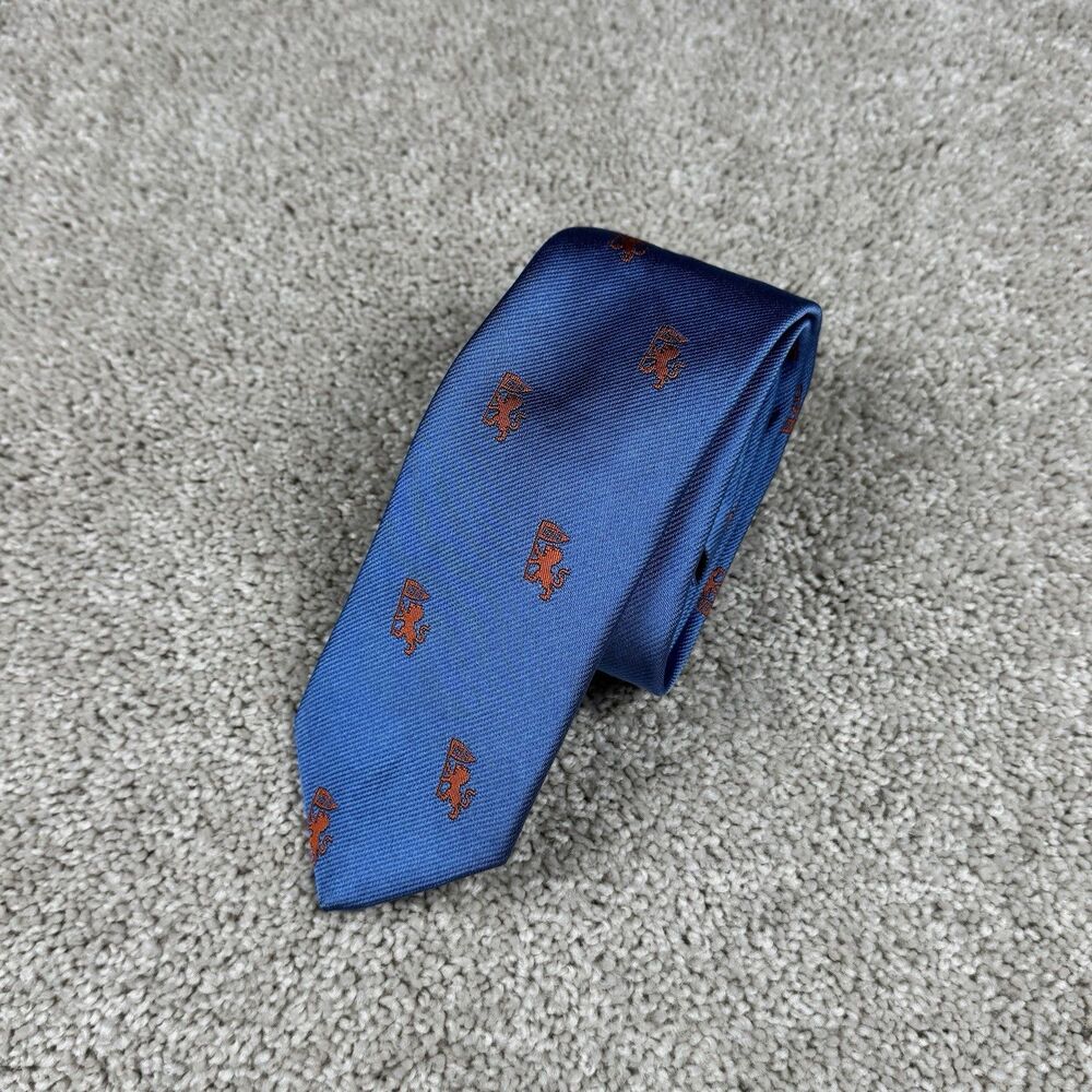 Brooks Brothers Makers Merchants 1818 Lion Emblem Blue Vintage Silk Tie Logo XL